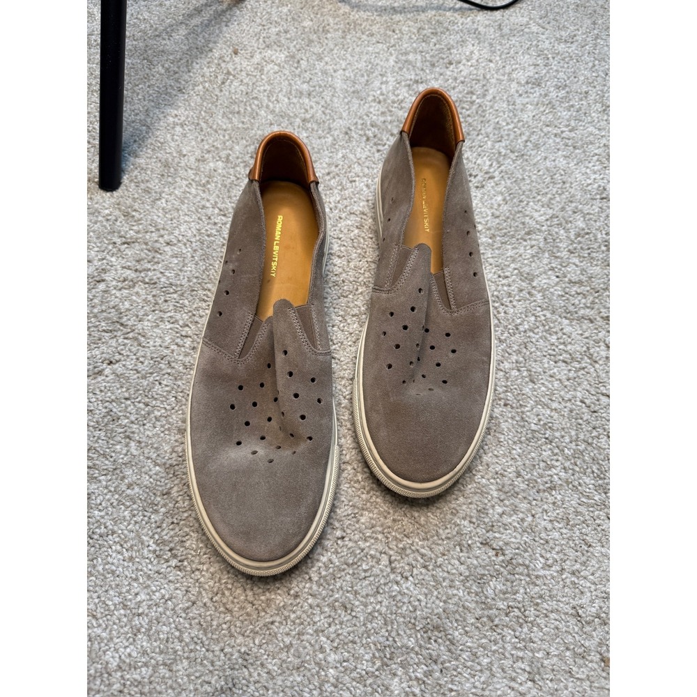 Roman Levitskiy‎ Perforated Suede Slip On Sneakers in Gray